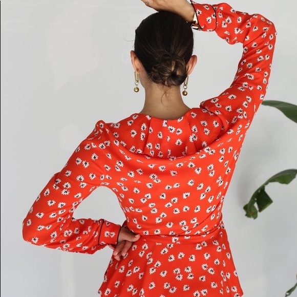 Ganni Crepe Floral Ruffled Wrap Top Sz 36 - Picture 3 of 8